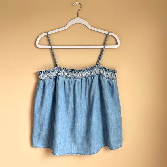 Vince Camuto Summer Bloom Chambray Embroidered Tank Top Size XL - Picture 2 of 11